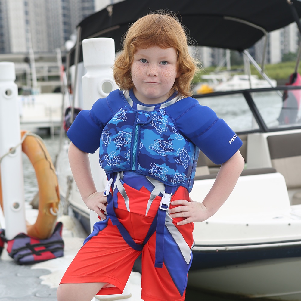 No.L014 Kids Swim Float Vest Toddler Blue Camo Turtle Pattern Life Jacket Adjustable Safety Strap Buoyancy Aid for Beach Pool