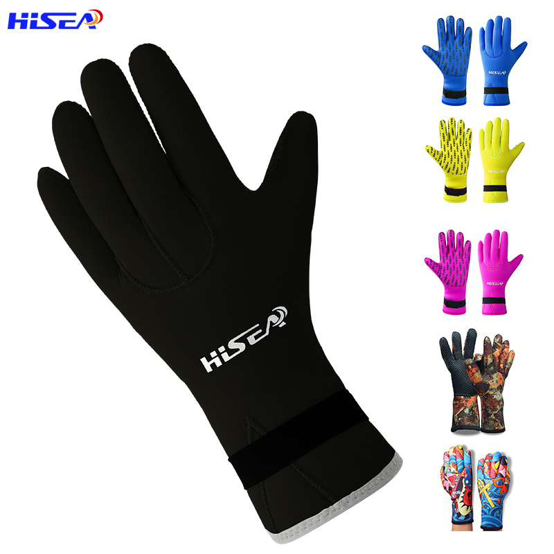 No.005 HISEA 3mm Neoprene Wetsuit Gloves Adjustable Wrist Strap Anti-Scratch Thermal Diving Gloves for Snorkeling Surfing Kayaking
