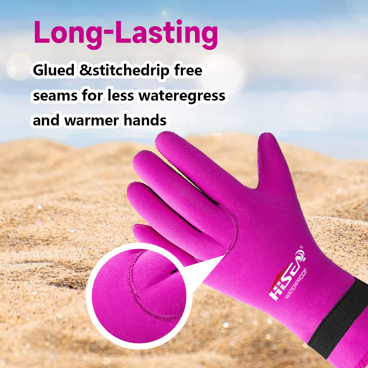 3 No.005 HISEA 3mm Neoprene Wetsuit Gloves Adjustable Wrist Strap Anti-Scratch Thermal Diving Gloves for Snorkeling Surfing Kayaking