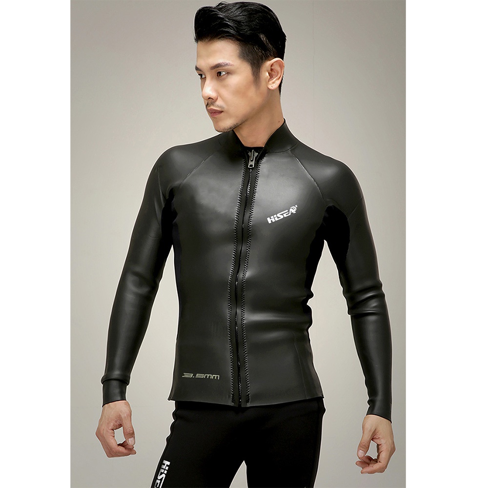 No.M042 3.5mm Glossy Neoprene Wetsuit Top Men Women Full Sleeve Front Zip Smooth Skin Diving Snorkeling Surfing Jacket