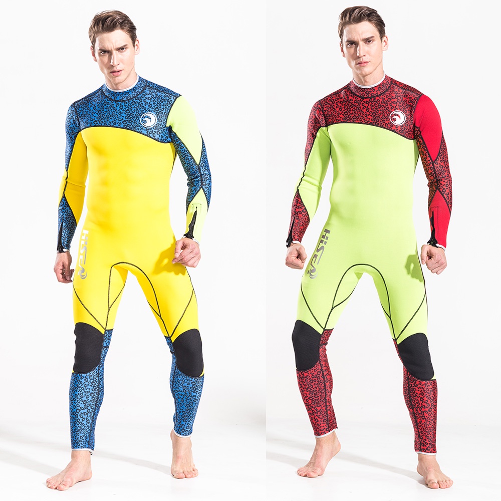 No.M051 3mm Leopard Print Neoprene Wetsuit Men Full Body Long Sleeve Front Zip Scuba Diving Surf Suit