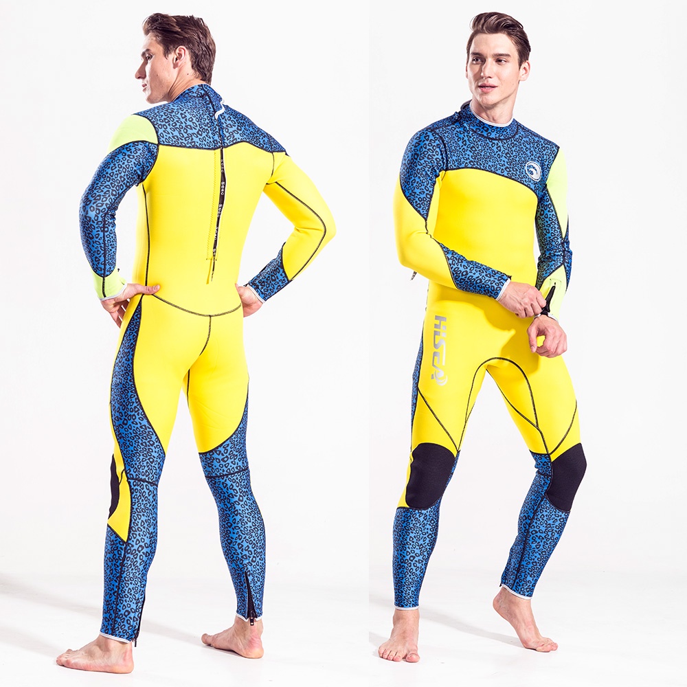 No.M051 3mm Leopard Print Neoprene Wetsuit Men Full Body Long Sleeve Front Zip Scuba Diving Surf Suit