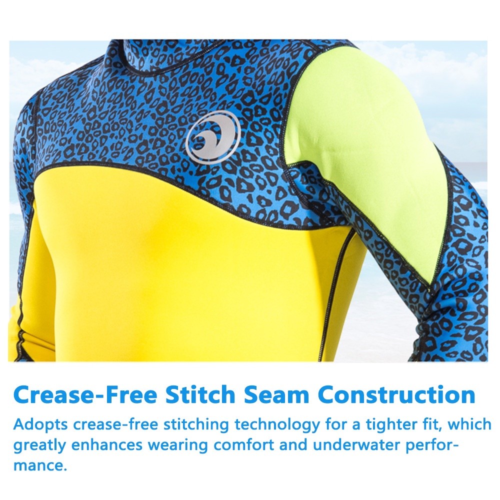 5 No.M051 3mm Leopard Print Neoprene Wetsuit Men Full Body Long Sleeve Front Zip Scuba Diving Surf Suit