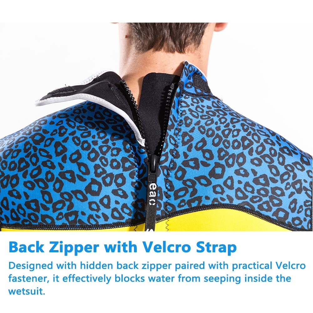 6 No.M051 3mm Leopard Print Neoprene Wetsuit Men Full Body Long Sleeve Front Zip Scuba Diving Surf Suit