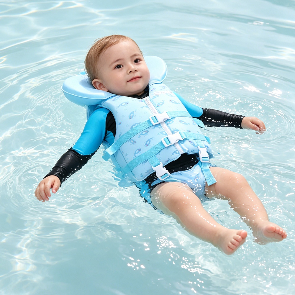 No.L092 Kids Float Life Jacket Toddler Swimming Vest with Head Support, Baby Water Float Vest for Pool Beach