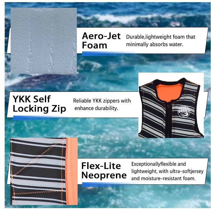 Reversible Adult Neoprene Life Jacket, Double Sided Wear Front Zip Buoyancy Flotation Vest for Surfing Wakeboarding Kayaking Boating Water Sports