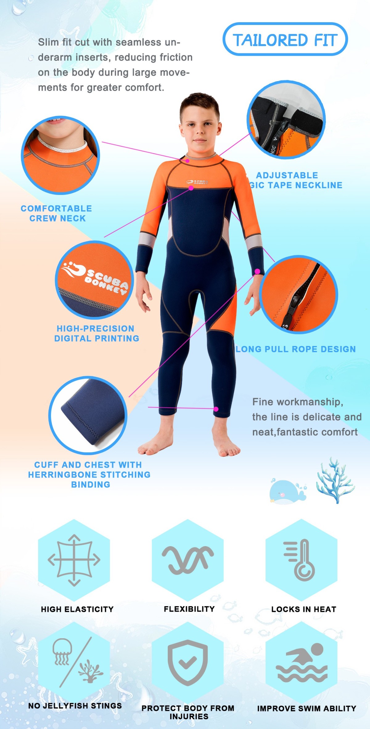 4 Unisex Kids Full Body Neoprene Wetsuit, Long Sleeve Thermal One Piece Diving Suit for Boys Girls Snorkeling Surfing Swimming