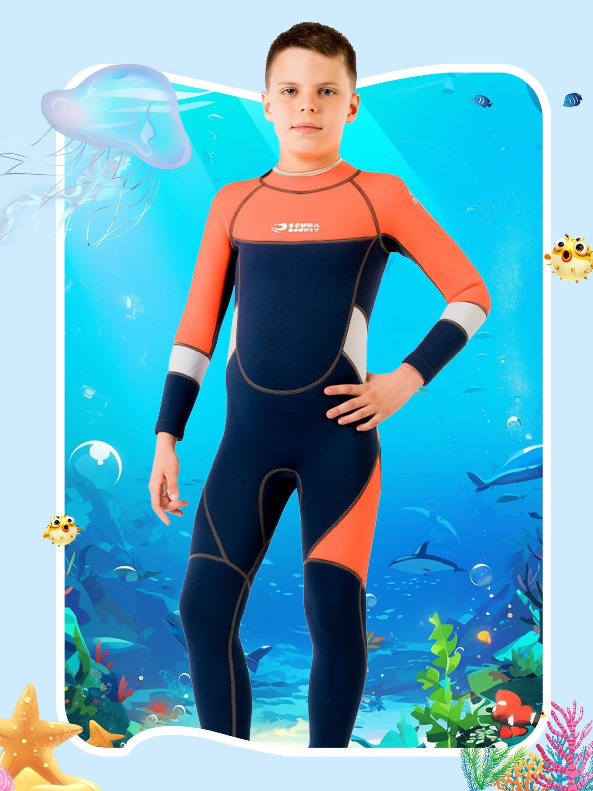 1 Unisex Kids Full Body Neoprene Wetsuit, Long Sleeve Thermal One Piece Diving Suit for Boys Girls Snorkeling Surfing Swimming