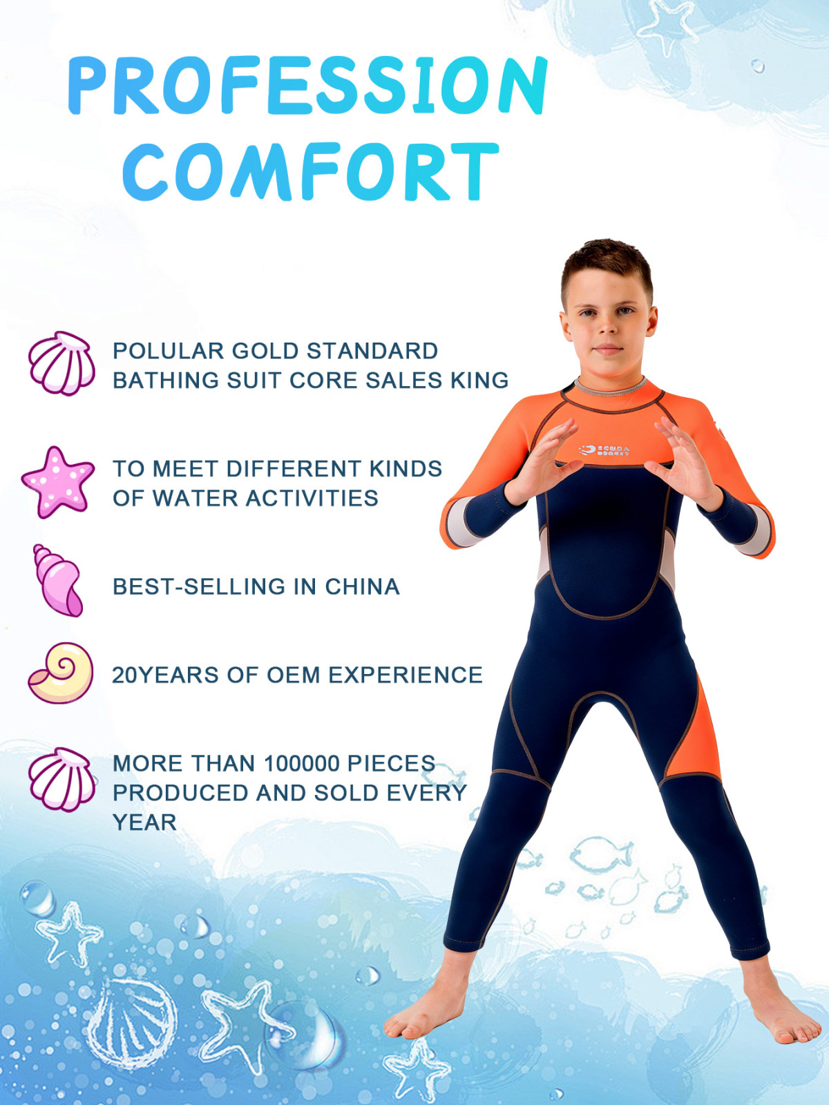 3 Unisex Kids Full Body Neoprene Wetsuit, Long Sleeve Thermal One Piece Diving Suit for Boys Girls Snorkeling Surfing Swimming