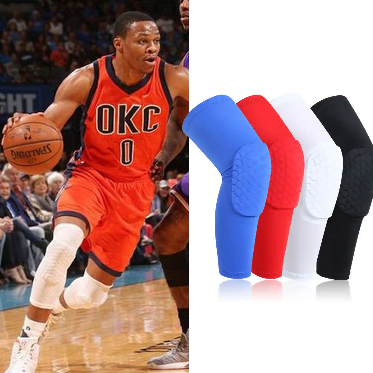 1 Basketball Knee Pads, Honeycomb Shock Absorbing Anti-Collision Knee Compression Sleeves for Football Volleyball Sports
