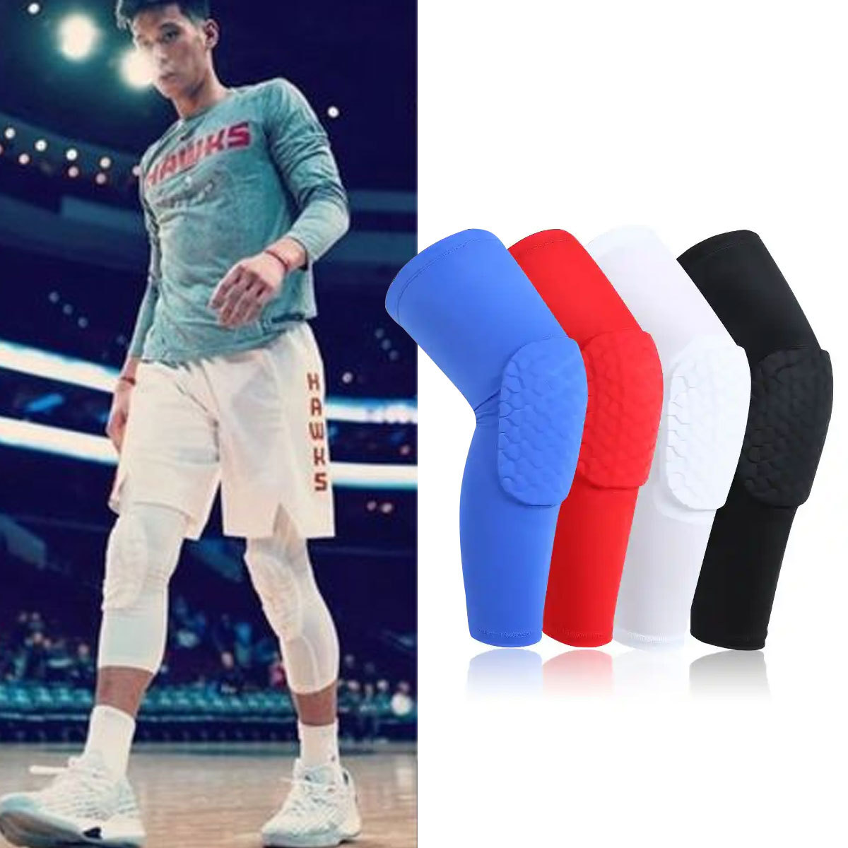 4 Basketball Knee Pads, Honeycomb Shock Absorbing Anti-Collision Knee Compression Sleeves for Football Volleyball Sports
