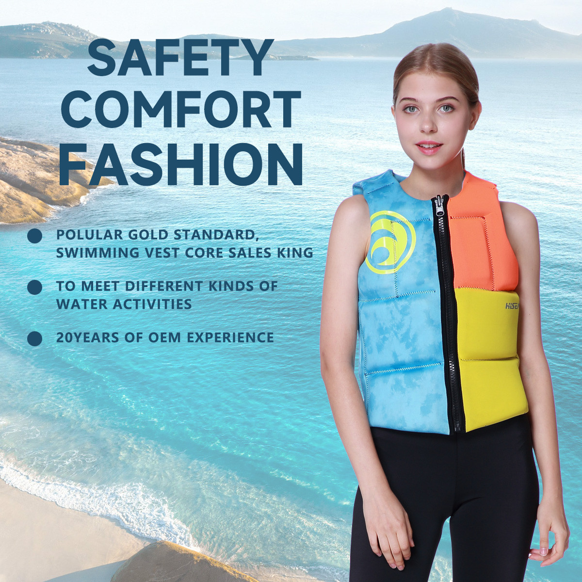 wo-Side Wear Neoprene Life Jacket Adult Reversible Swim Vest for Wakeboarding Kayaking