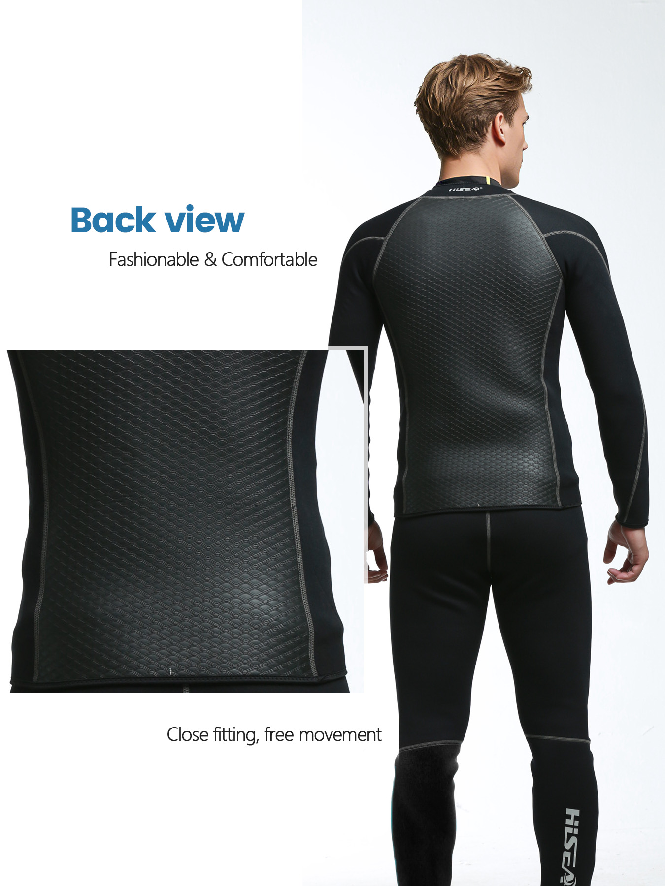 HISEA Men Front Zip Wetsuit Top 3mm Neoprene Long Sleeve Diving Jacket Thermal Stretch Swim Shirt for Surfing Snorkeling Kayaking