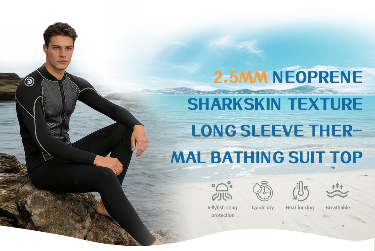 images_01 HISEA Men Front Zip Wetsuit Top 3mm Neoprene Long Sleeve Diving Jacket Thermal Stretch Swim Shirt for Surfing Snorkeling Kayaking