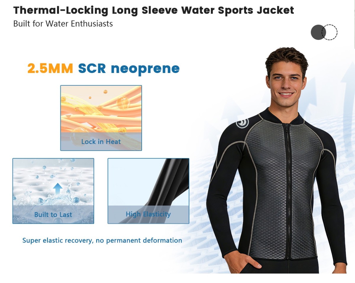 images_02 HISEA Men Front Zip Wetsuit Top 3mm Neoprene Long Sleeve Diving Jacket Thermal Stretch Swim Shirt for Surfing Snorkeling Kayaking