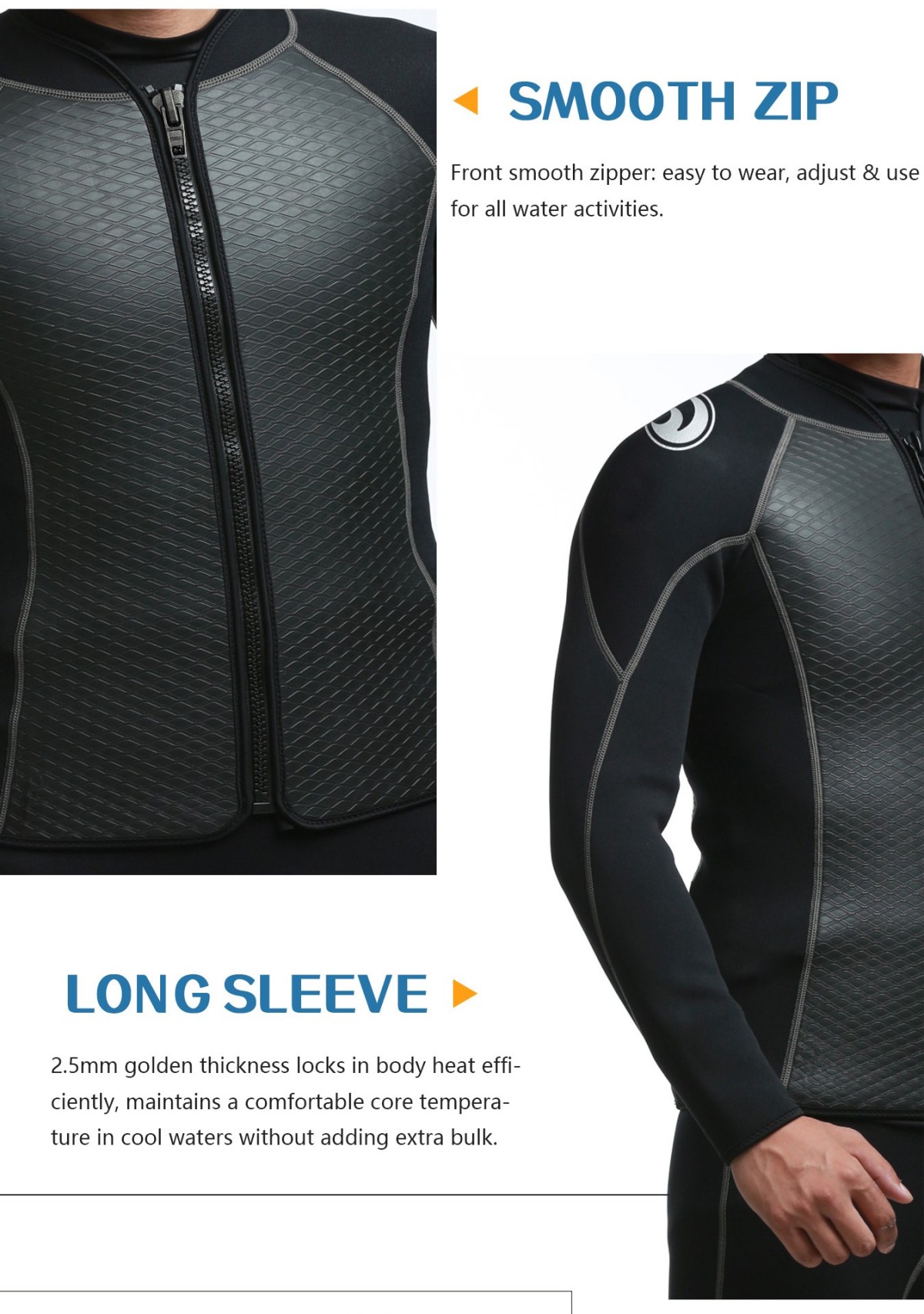 images_04 HISEA Men Front Zip Wetsuit Top 3mm Neoprene Long Sleeve Diving Jacket Thermal Stretch Swim Shirt for Surfing Snorkeling Kayaking