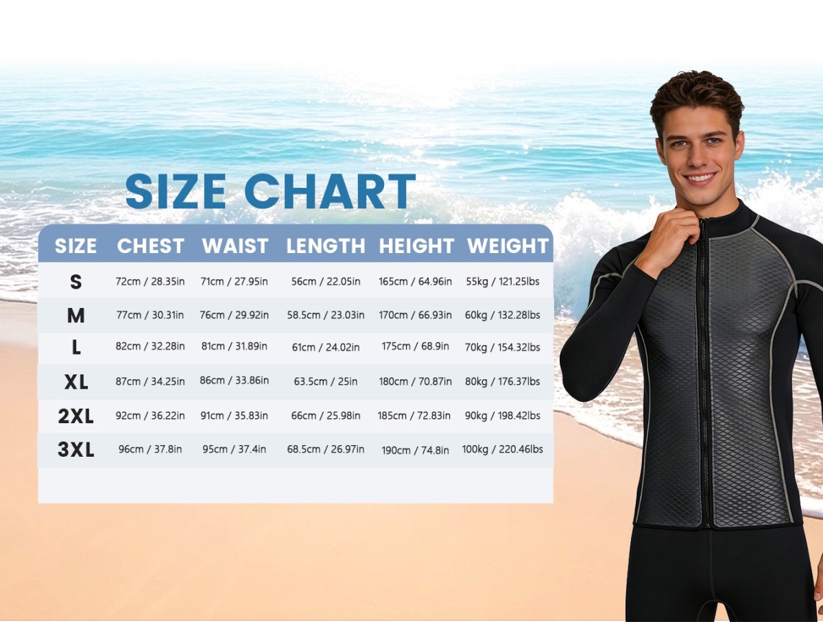 images_08 HISEA Men Front Zip Wetsuit Top 3mm Neoprene Long Sleeve Diving Jacket Thermal Stretch Swim Shirt for Surfing Snorkeling Kayaking
