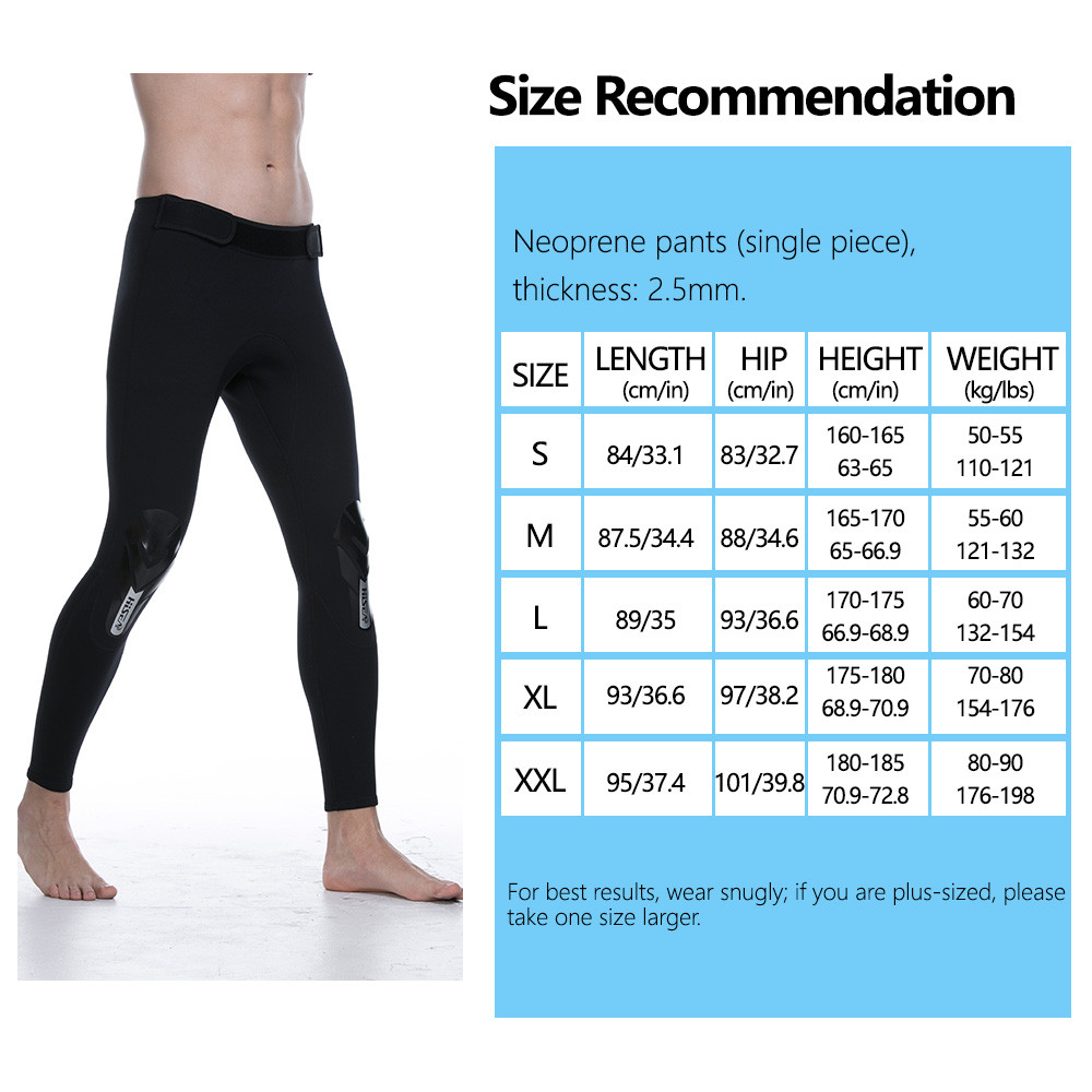 sku Men 2.5mm Neoprene Stretch Wetsuit Pants Knee Protection Diving Surf Leggings S-XXL
