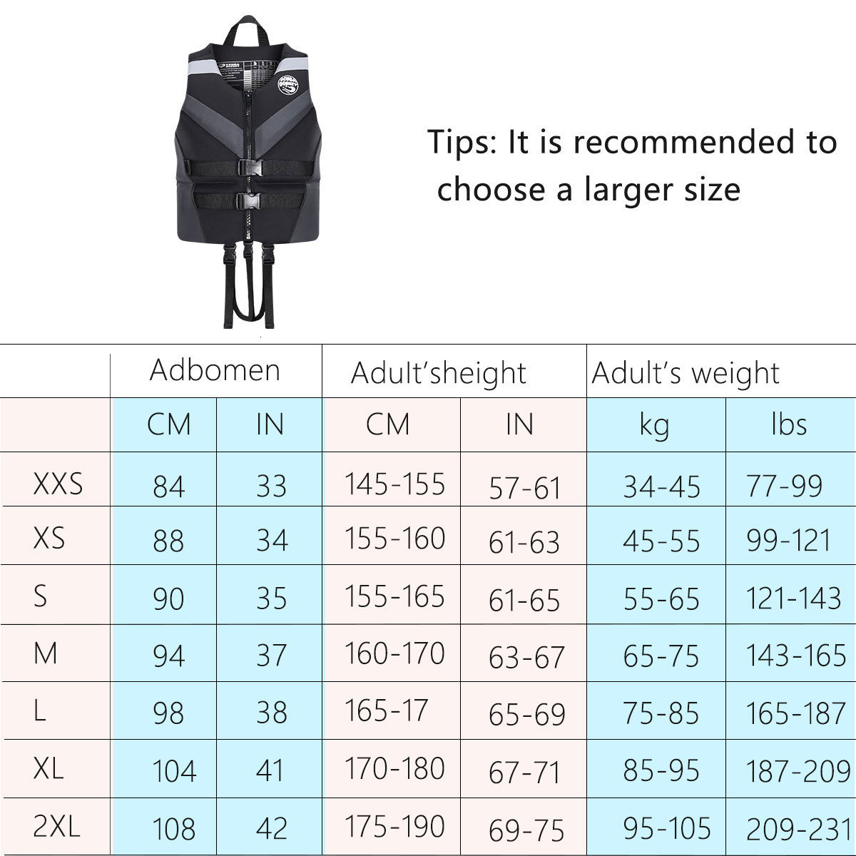 8 Adjustable Neoprene Adult Safety Life Vest Double Buckle Flotation Jacket for Surf Boating Snorkeling