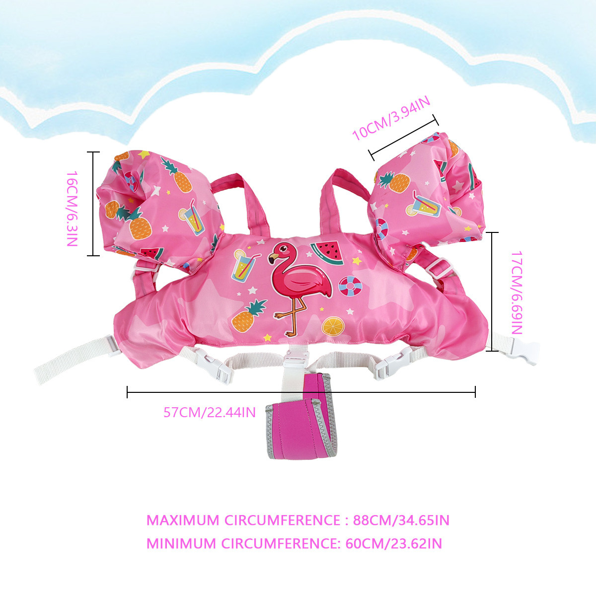 2 Toddler Swim Vest Integrated Arm Floaties Adjustable Kids Flotation Vest Cartoon Print for Swimming Pool Beach