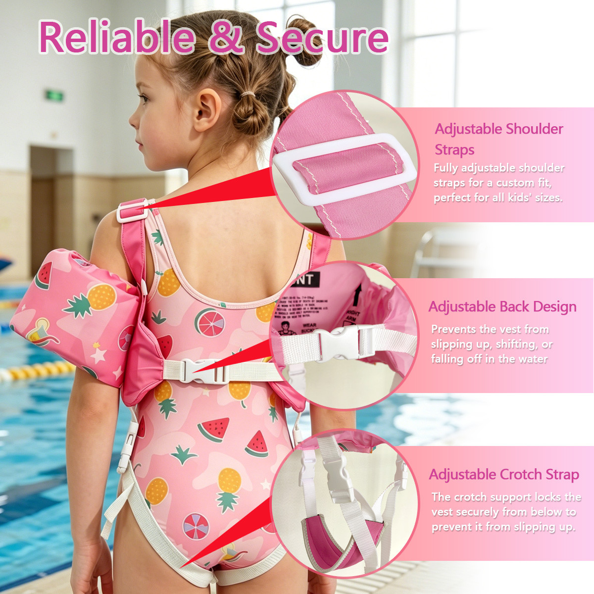 4 Toddler Swim Vest Integrated Arm Floaties Adjustable Kids Flotation Vest Cartoon Print for Swimming Pool Beach