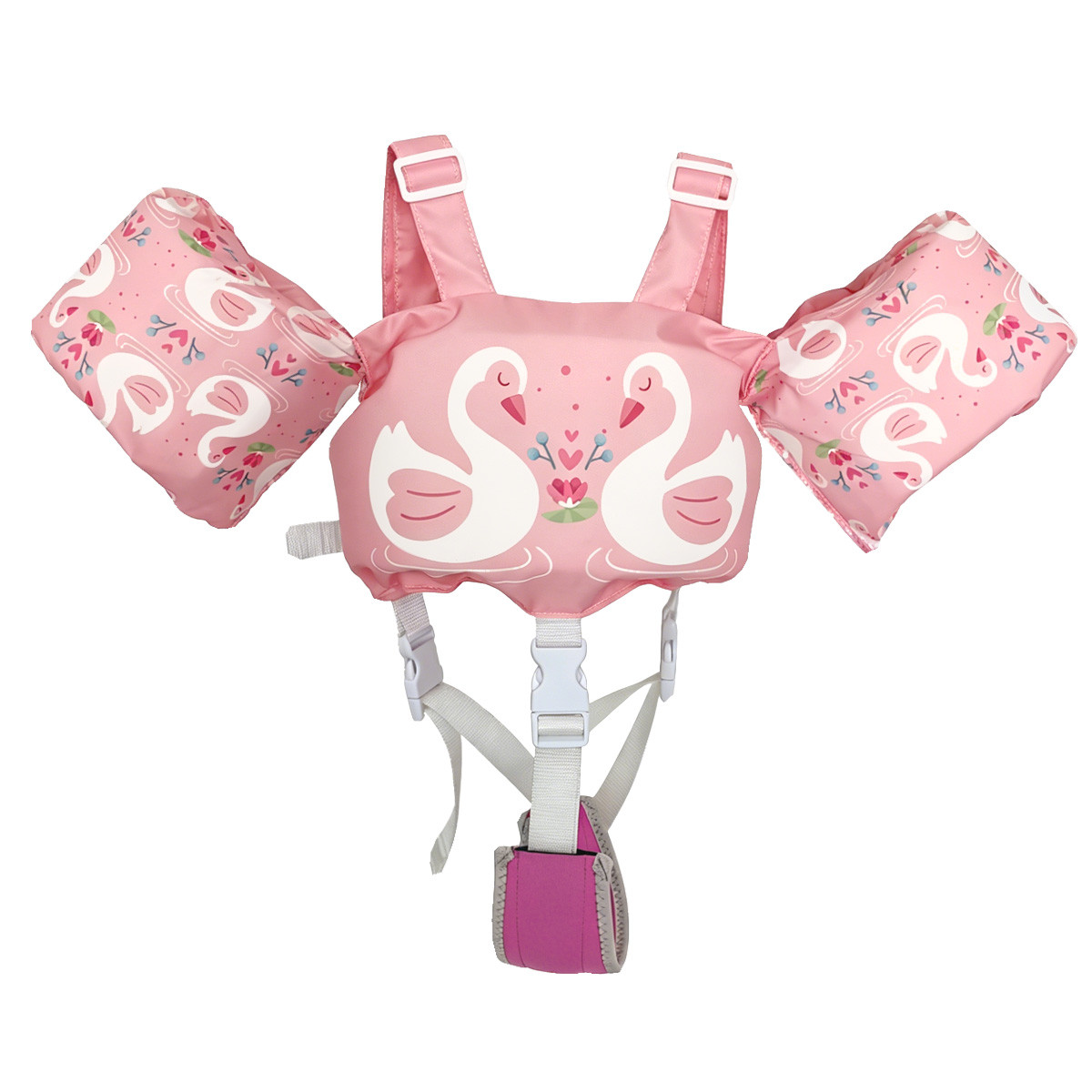 L264 Toddler Swim Vest Integrated Arm Floaties Adjustable Kids Flotation Vest Cartoon Print for Swimming Pool Beach