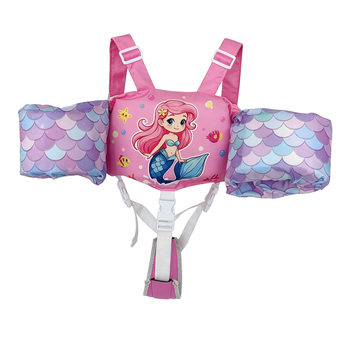L265 Toddler Swim Vest Integrated Arm Floaties Adjustable Kids Flotation Vest Cartoon Print for Swimming Pool Beach
