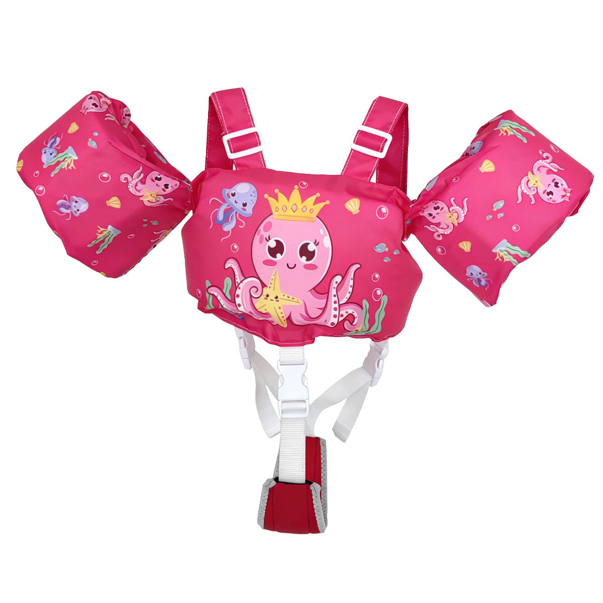L266 Toddler Swim Vest Integrated Arm Floaties Adjustable Kids Flotation Vest Cartoon Print for Swimming Pool Beach