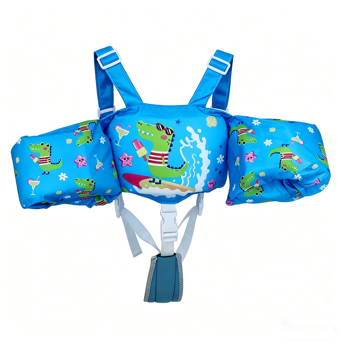 L268 Toddler Swim Vest Integrated Arm Floaties Adjustable Kids Flotation Vest Cartoon Print for Swimming Pool Beach