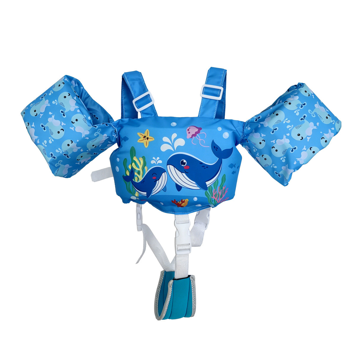 L269 Toddler Swim Vest Integrated Arm Floaties Adjustable Kids Flotation Vest Cartoon Print for Swimming Pool Beach