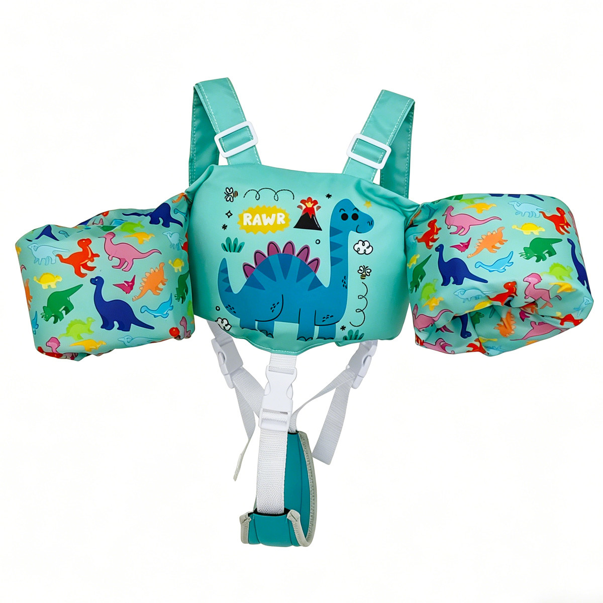 L270 Toddler Swim Vest Integrated Arm Floaties Adjustable Kids Flotation Vest Cartoon Print for Swimming Pool Beach