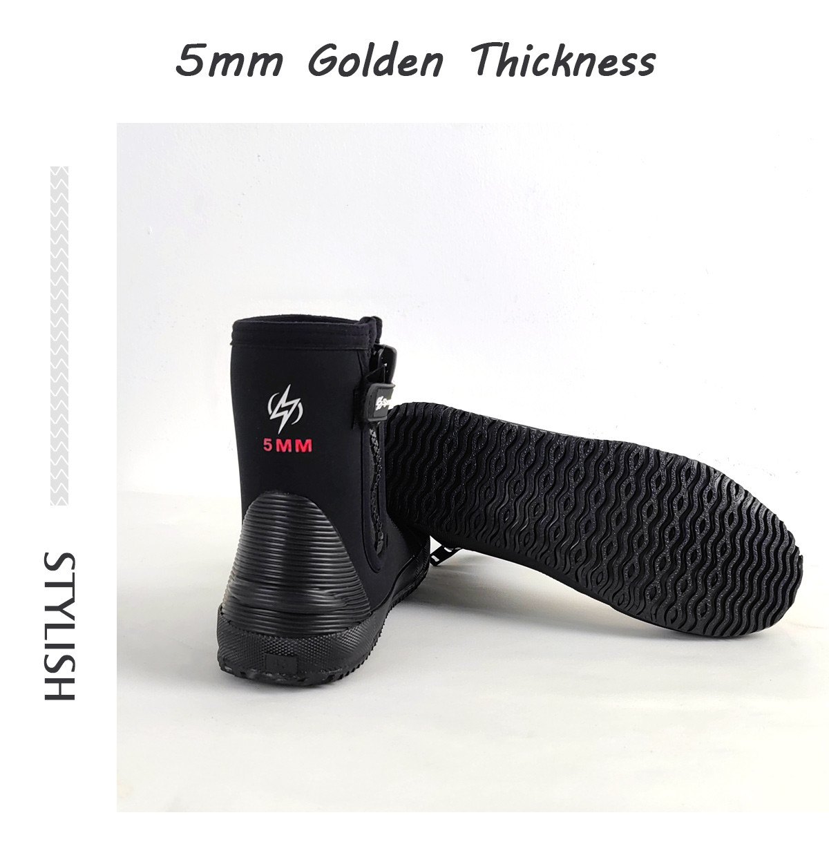 O165_06 5mm Neoprene Diving Boots, Anti‑Slip Rubber Sole Wetsuit Boots for Snorkeling Surfing Beach Water Sports