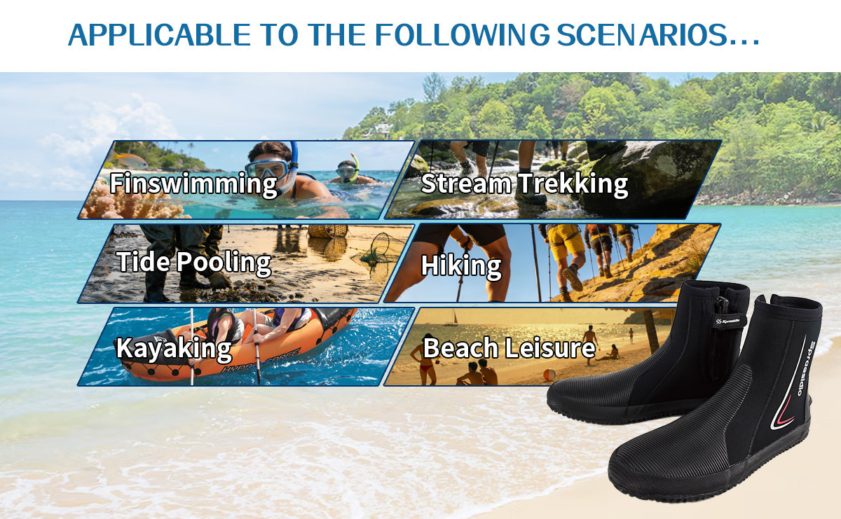 O165_12 5mm Neoprene Diving Boots, Anti‑Slip Rubber Sole Wetsuit Boots for Snorkeling Surfing Beach Water Sports