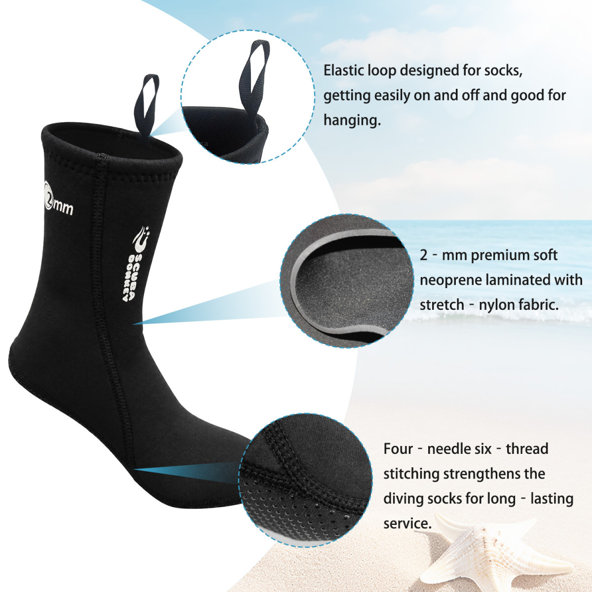 画板 3 2mm neoprene water socks, beach socks for adults, anti‑slip diving socks, snorkeling socks, sand proof water socks, flexible neoprene socks