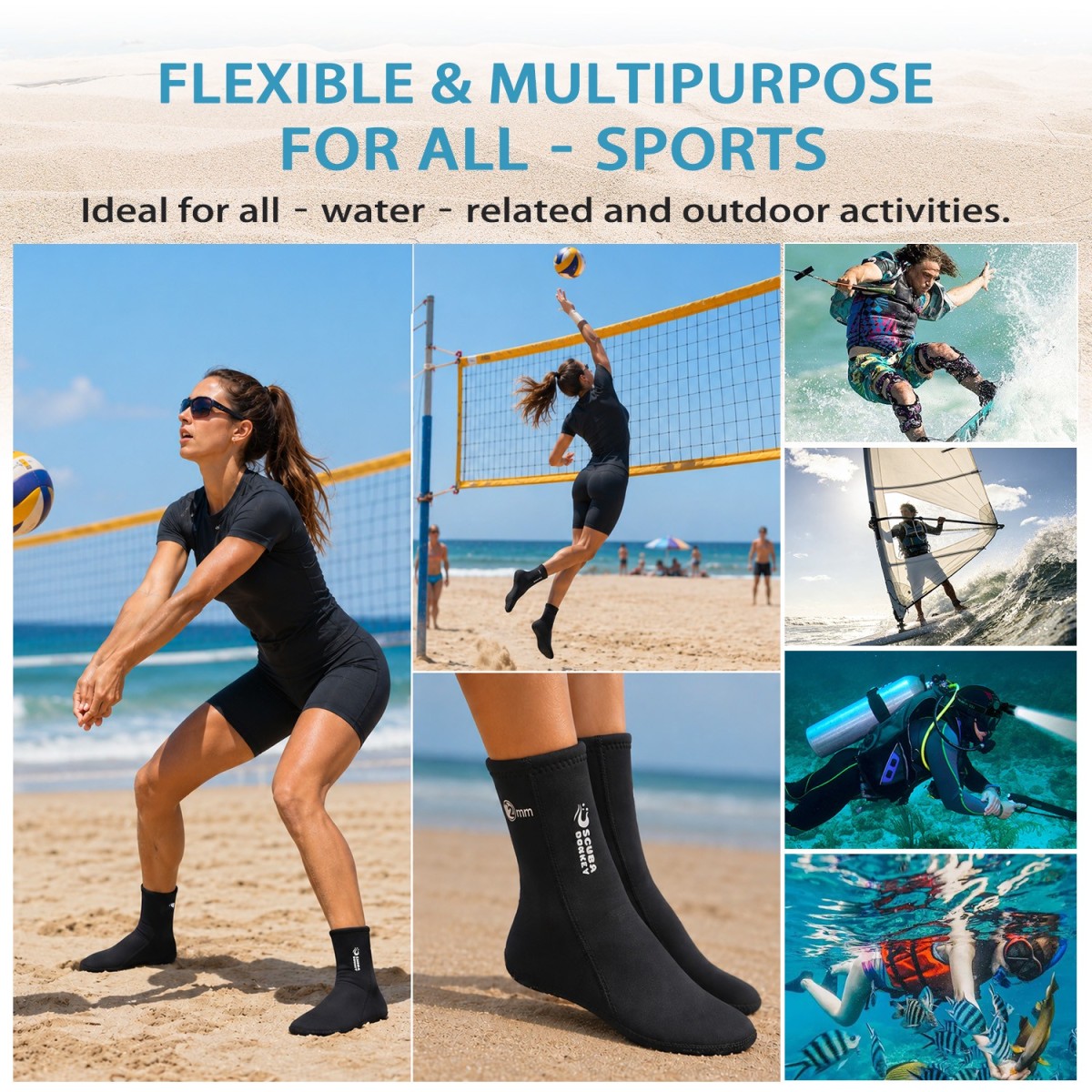 画板 7 2mm Neoprene Water Socks, Anti‑Slip Beach Diving Socks for Adults