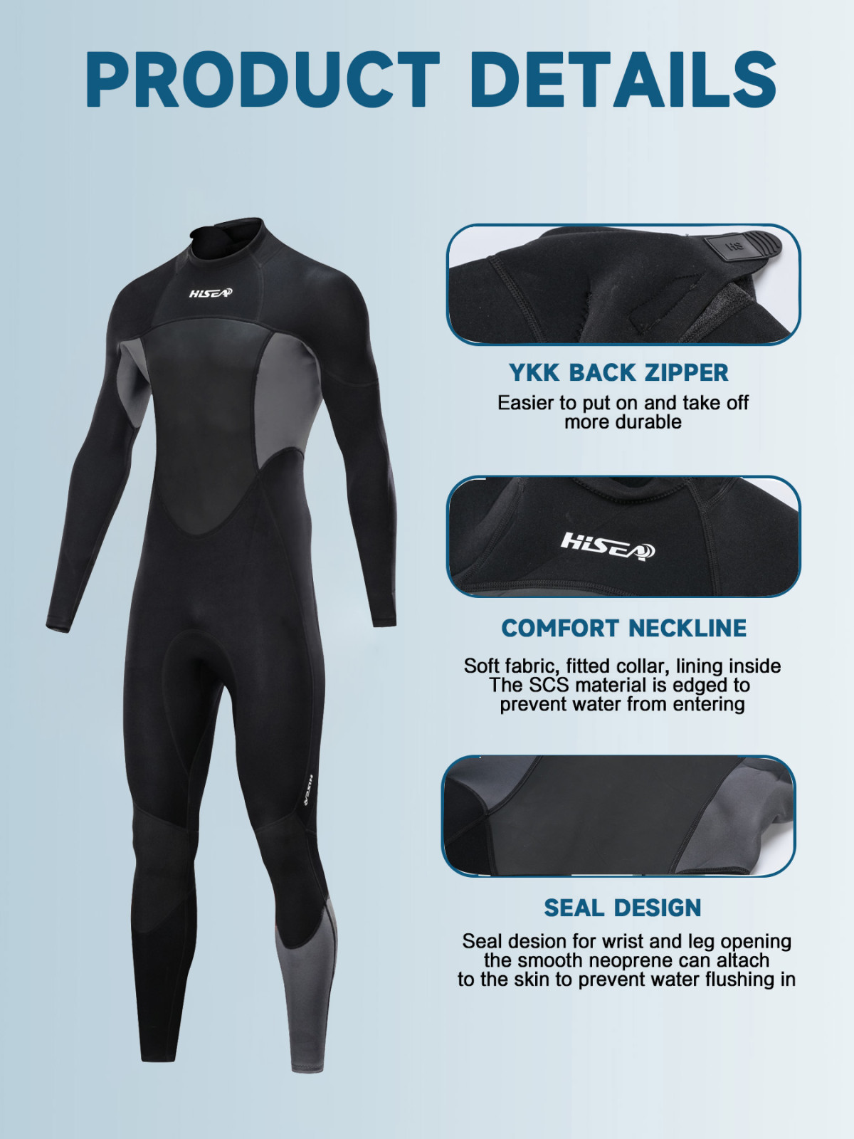 6 Premium 1.5mm neoprene full wetsuit with stretch fabric design