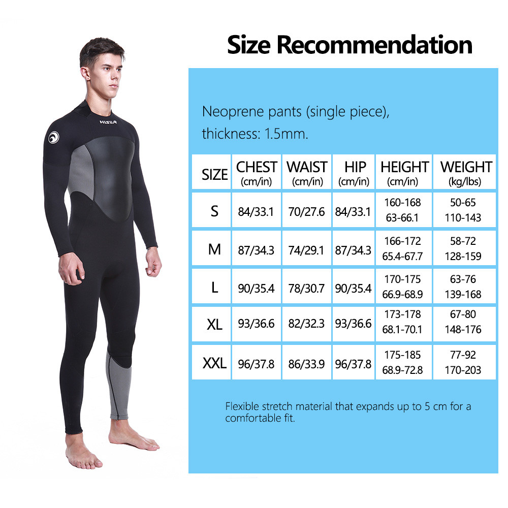 M091-sku 1.5mm Men’s Full Wetsuit Neoprene Diving & Surfing Suit