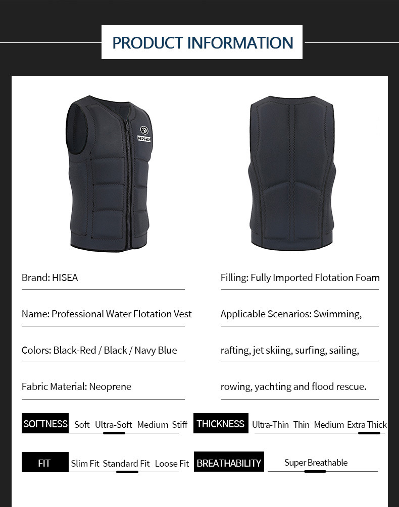 详情页_02 HISEA Neoprene Life Vest Adult Buoyancy Flotation Jacket for Jet Ski Surfing Rafting Kayaking Water Sports Waterproof Safety Life Jacket