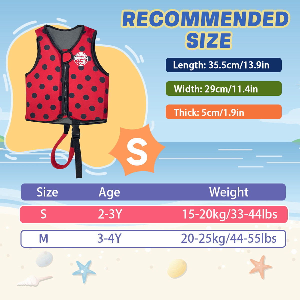 7 Toddler Kids Polka Dot Life Vest Child Safety Flotation Jacket for Swimming Beach Pool Water Sports