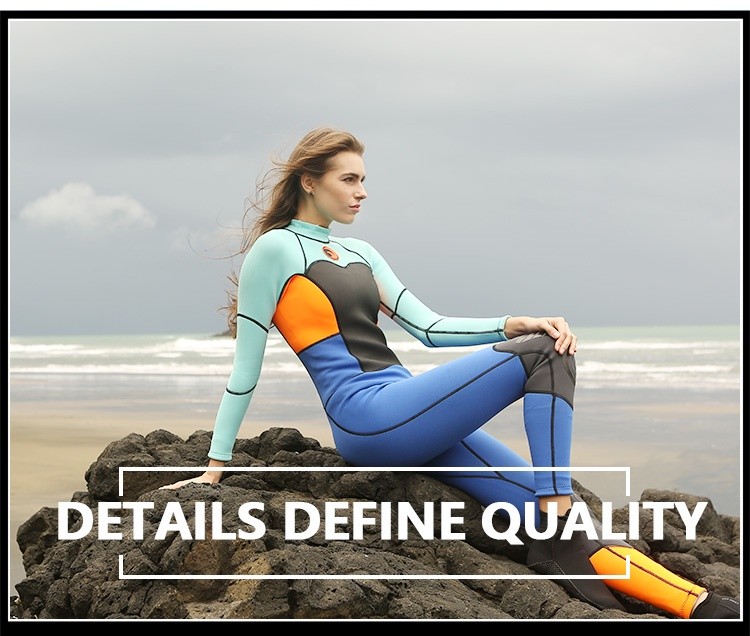 M084_06 Women Full Body Freediving Wetsuit, Neoprene Long Sleeve Snorkeling Surfing Suit with Reinforced Knee Pads