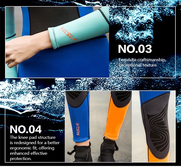M084_08 Women Full Body Freediving Wetsuit, Neoprene Long Sleeve Snorkeling Surfing Suit with Reinforced Knee Pads