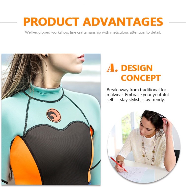 M084_09 Women Full Body Freediving Wetsuit, Neoprene Long Sleeve Snorkeling Surfing Suit with Reinforced Knee Pads