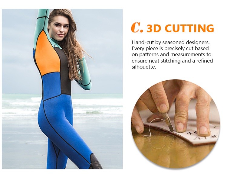 M084_11 Women Full Body Freediving Wetsuit, Neoprene Long Sleeve Snorkeling Surfing Suit with Reinforced Knee Pads