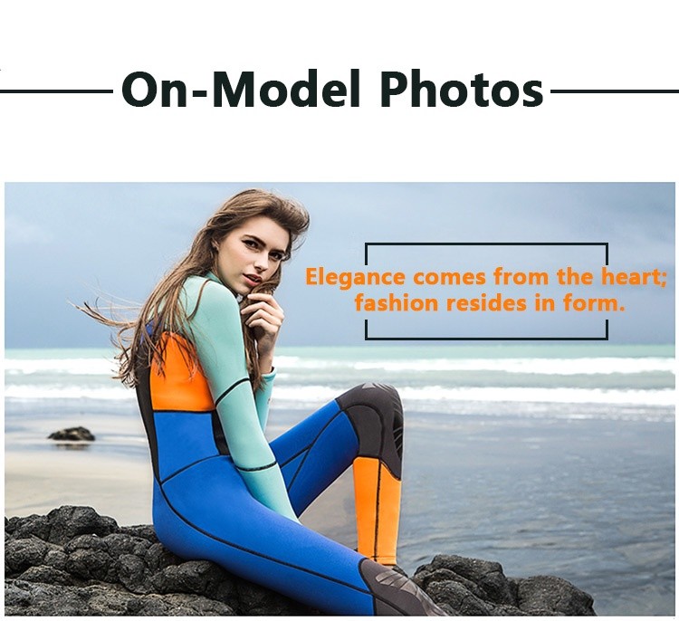 M084_13 Women Full Body Freediving Wetsuit, Neoprene Long Sleeve Snorkeling Surfing Suit with Reinforced Knee Pads