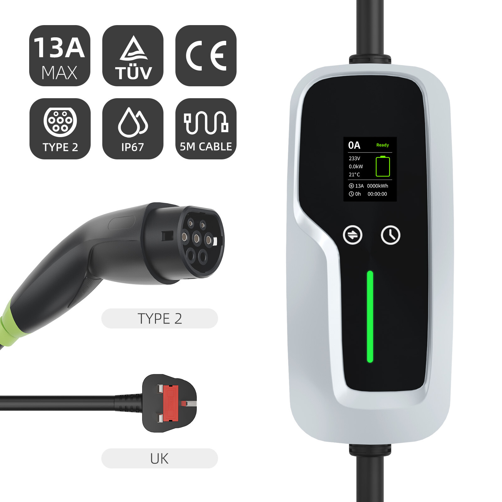 Cargador portátil para VE Tipo 2 7.4kw con pantalla LCD