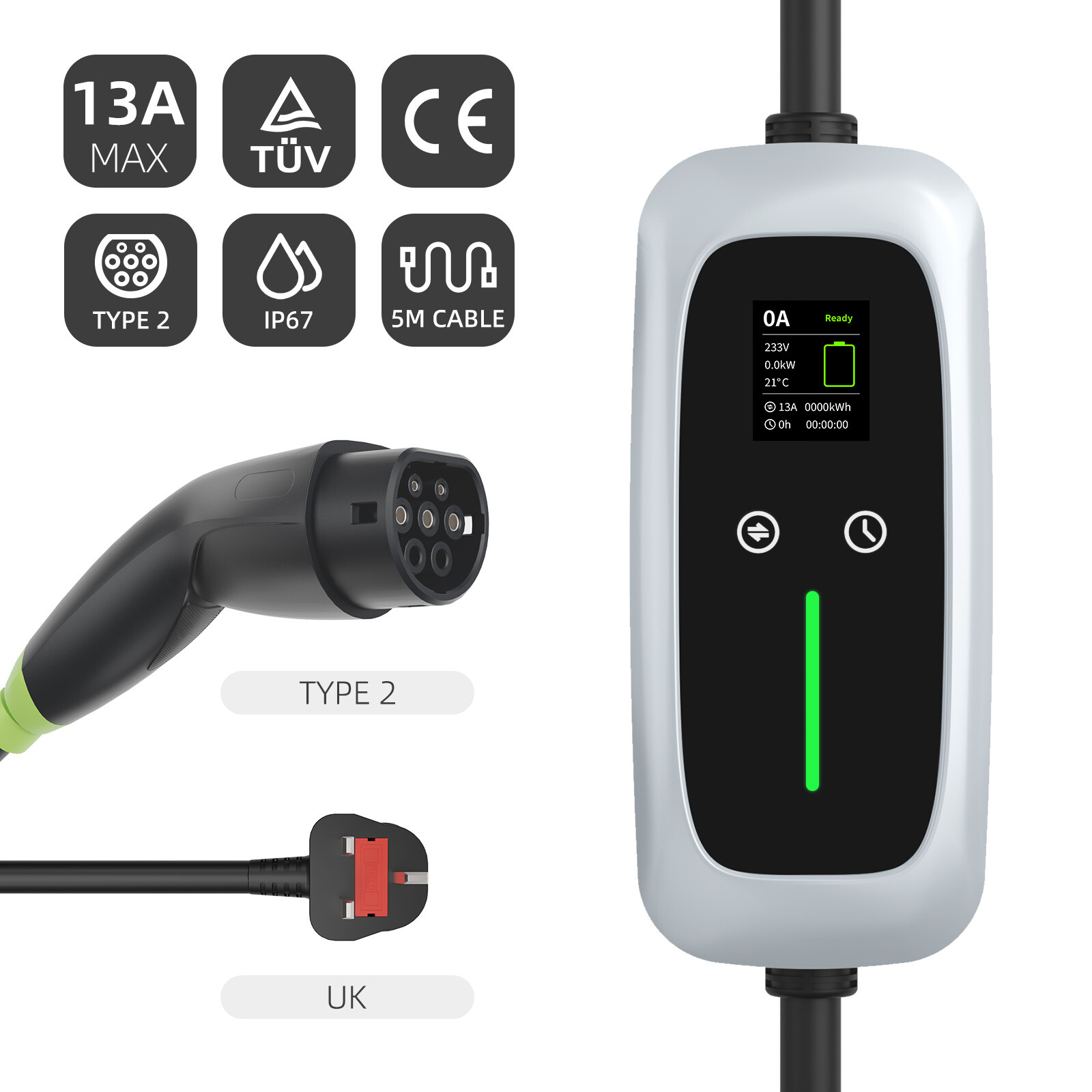 Cargador portátil para VE Tipo 2 7.4kw con pantalla LCD
