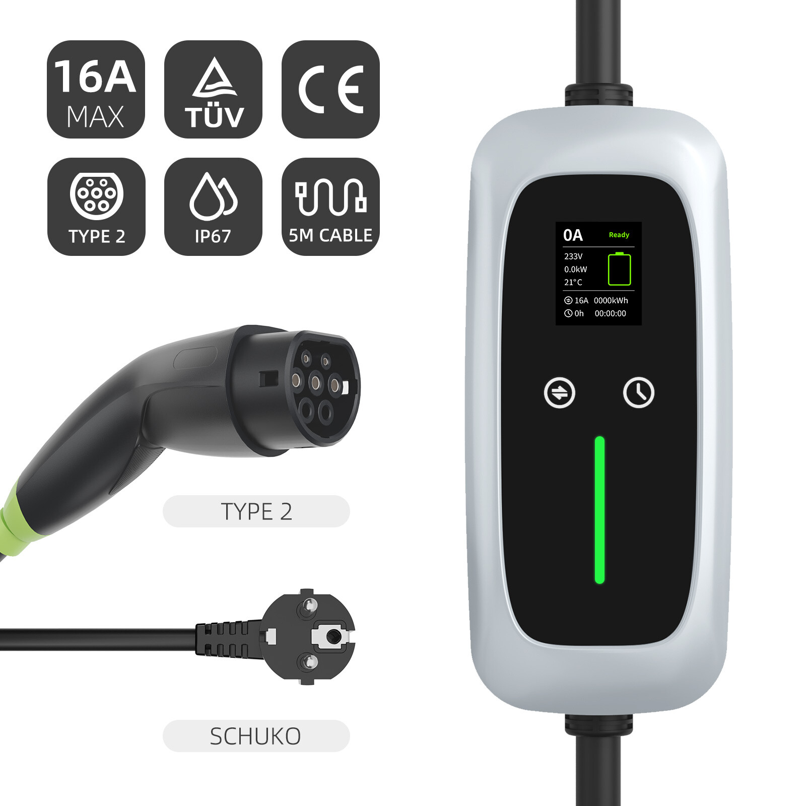 Cargador portátil para VE Tipo 2 7.4kw con pantalla LCD
