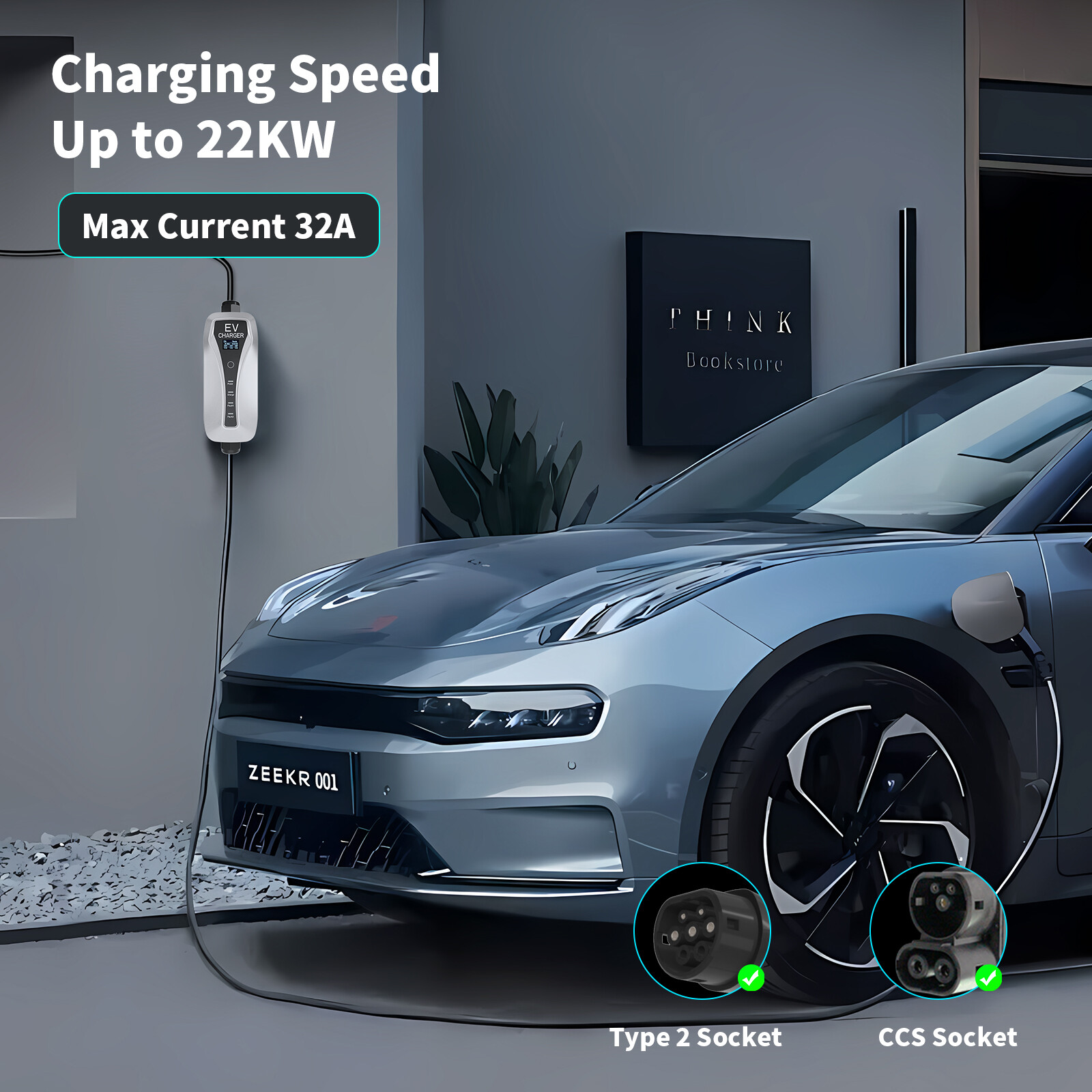 Cargador portátil para vehículos eléctricos Tipo 2 22kw 3 fases