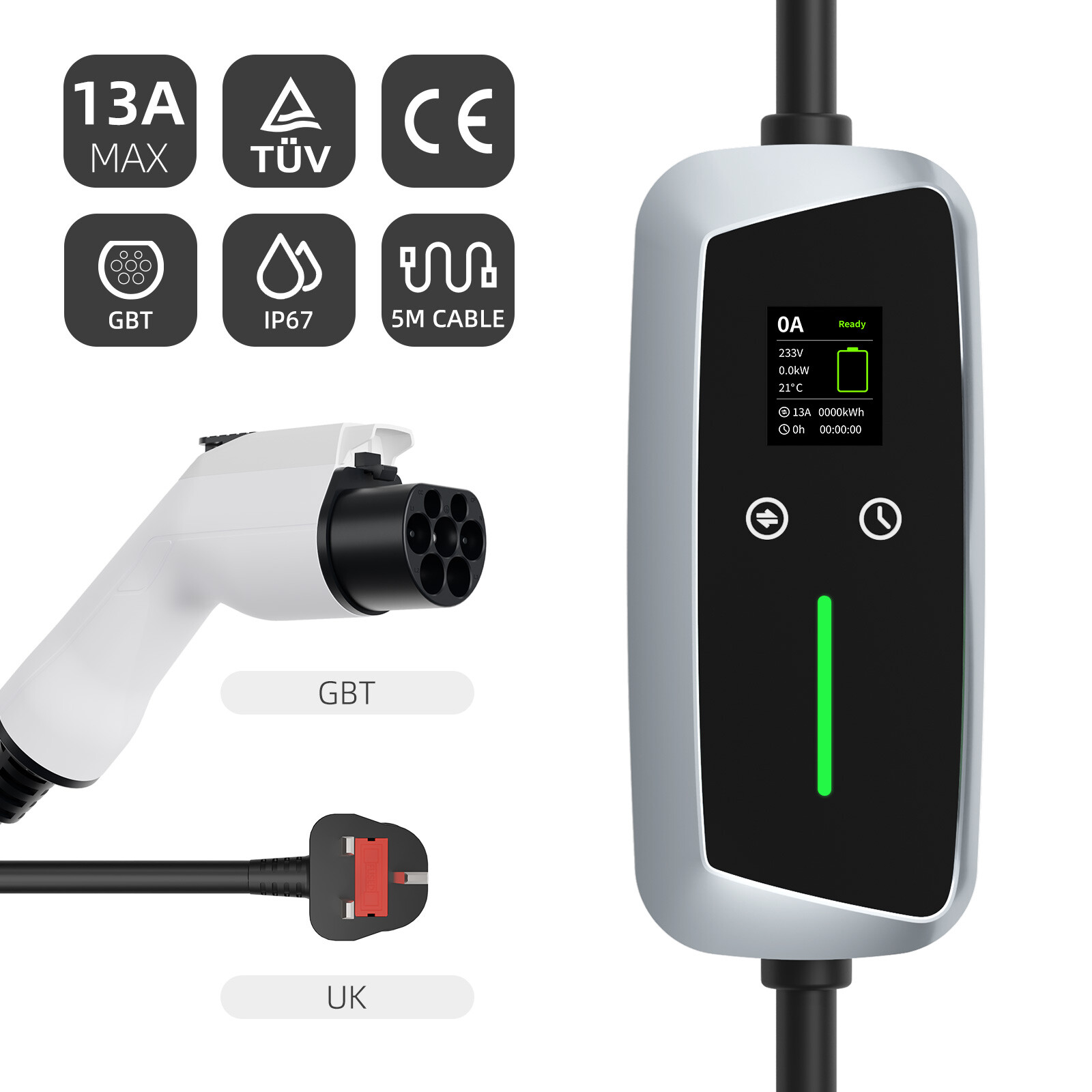 Cargador portátil EV GBT 7.4kw con pantalla LCD