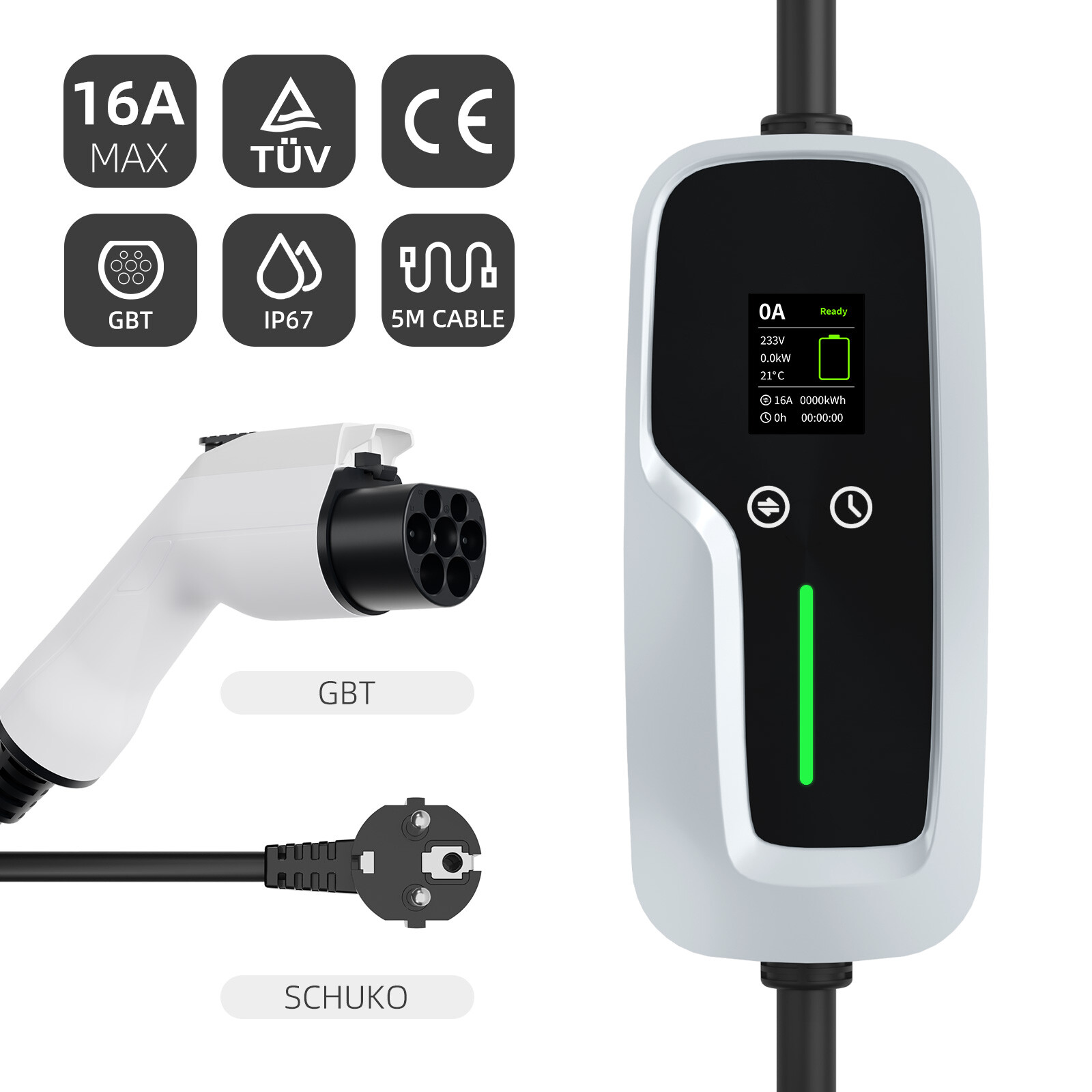 Cargador portátil EV GBT 7.4kw con pantalla LCD